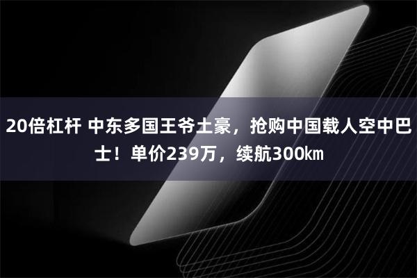 20倍杠杆 中东多国王爷土豪，抢购中国载人空中巴士！单价239万，续航300㎞